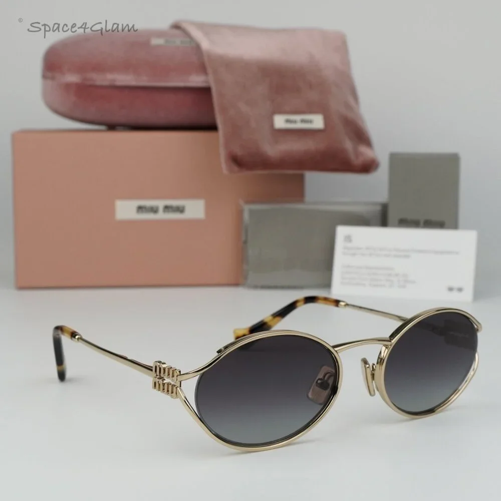 Miu Miu Men Sunglasses Pale Gold Grey Gradient Oval MU52YS ZVN5D1 BRAND NEW